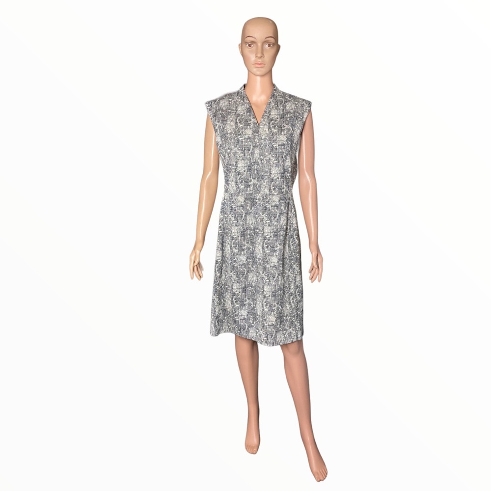 MM. LAFLEUR New York Black White Textured Zip-Up V-Neck Sleeveless A-Line Dress